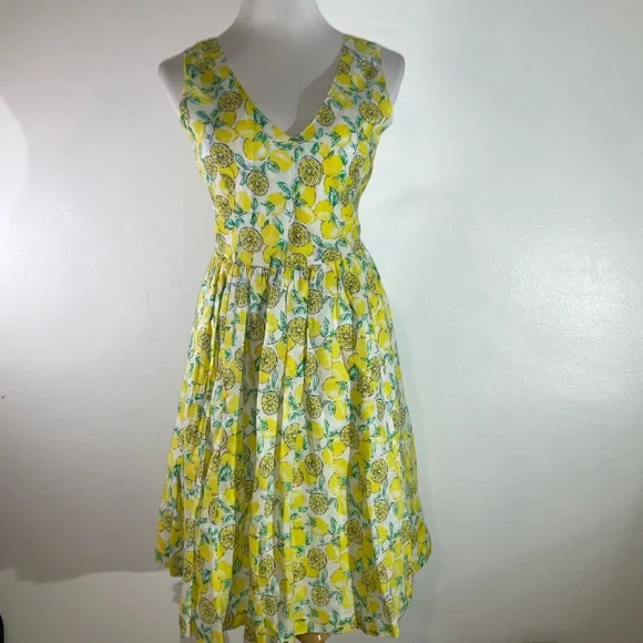 Anthropologie Lemon Print Sleeveless V-Neck Sundress - Picture 2 of 11